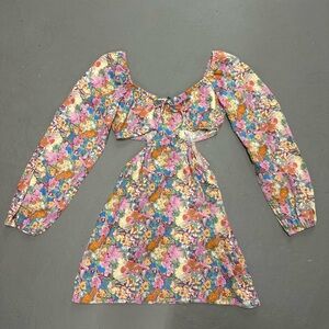 Floral Long Sleeve Linen Dress